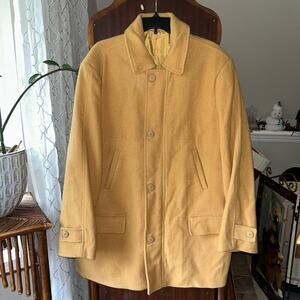 IRVINE PARK Men's 100% Wool Coat Size Large Golden Yellow Zip and Button Up